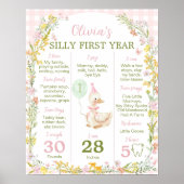Pink Silly Goose Floral Birthday Milestone Sign Poster (Vorne)