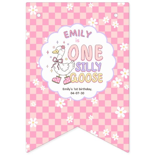 Pink Silly Goose-Girl First Birthday Monthly Photo Wimpelkette (Zweite Fahne)