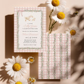 Pink Silly Goose Green Gingham Baby Shower Invite Einladung