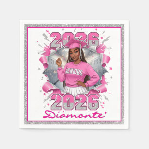 Pink & Silver Abschlussklasse 2026 Abitur/Abschlus Serviette