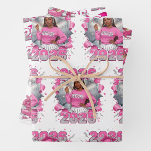 Pink & Silver Abschlussklasse 2026 Abiturientenfei Geschenkpapier Set