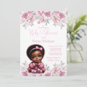 Pink Silver Afro Girl Sweater Baby Dusche Einladung (Stehend Vorderseite)