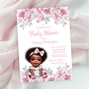 Pink Silver Afro Mädchen Baby Shower  Einladung