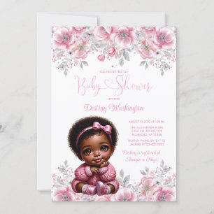 Pink Silver Afro Mädchen Pullover Baby Shower  Einladung