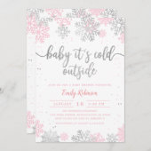 Pink Silver Baby seine kalte Outdoor Girl Babydusc Einladung (Vorne/Hinten)