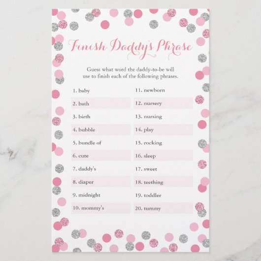 Pink Silver Baby Shower beendet Daddy's Phrase Gam (Vorderseite)