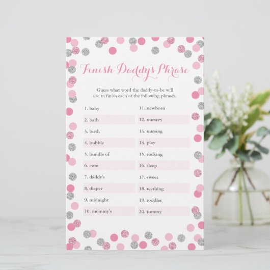 Pink Silver Baby Shower beendet Daddy's Phrase Gam (Stehend Vorderseite)