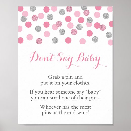 Pink Silver Baby Shower Say Baby Game Sign Poster (Vorne)
