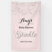 Pink Silver Baby Sprinkle Baby Duschbanner