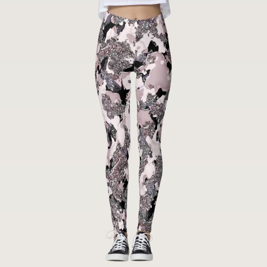 Pink Silver & Black Beauty Spill Glam Gloss Girl Leggings (Vorderseite)