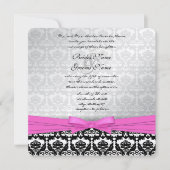 Pink Silver & Black Damask Swirls Wedding Invite Einladung (Vorderseite)