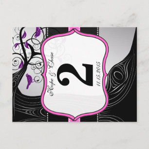 Pink Silver & Black Plum Tree Table Number Card Postkarte