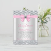 Pink Silver Bling Glam Baby Girl Dusche Einladung (Stehend Vorderseite)