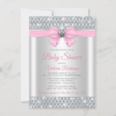 Pink Silver Bling Glam Baby Girl Dusche Einladung (Vorderseite)