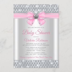 Pink Silver Bling Glam Mädchen Baby Shower Einladung