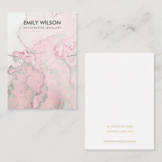 PINK SILVER BLUSH AGATE MARBLE NECKLACE DISPLAY VISITENKARTE (Vorne/Hinten)