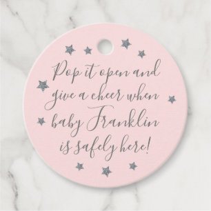 Pink & Silver Boy Baby Dusche Champagner Gefallen Geschenkanhänger