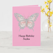 Pink Silver Butterfly Birthday Karte (Gelbe Blume)