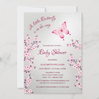 Pink Silver Butterfly | Girl Baby Shower Einladung