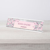 Pink Silver Cherry Blossom Schreibtischnamensplakette (Vorderseite )