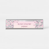 Pink Silver Cherry Blossom Schreibtischnamensplakette (Vorderseite )