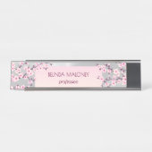 Pink Silver Cherry Blossom Schreibtischnamensplakette (Vorderseite )