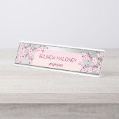 Pink Silver Cherry Blossom Schreibtischnamensplakette (Vorderseite )