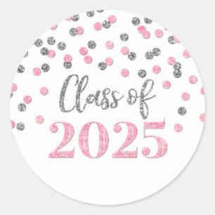 Pink Silver Confetti Abschluss 2025 Runder Aufkleber