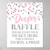 Pink Silver Confetti Diaper Raffle Baby Dusche Poster (Vorne)