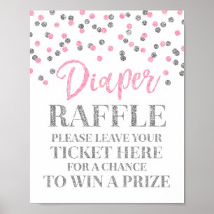 Pink Silver Confetti Diaper Raffle Baby Dusche Poster