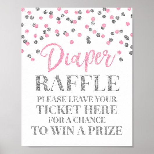 Pink Silver Confetti Diaper Raffle Baby Dusche Poster (Vorne)