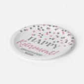 Pink Silver Confetti Happy Rentirement Pappteller (Schrägansicht)