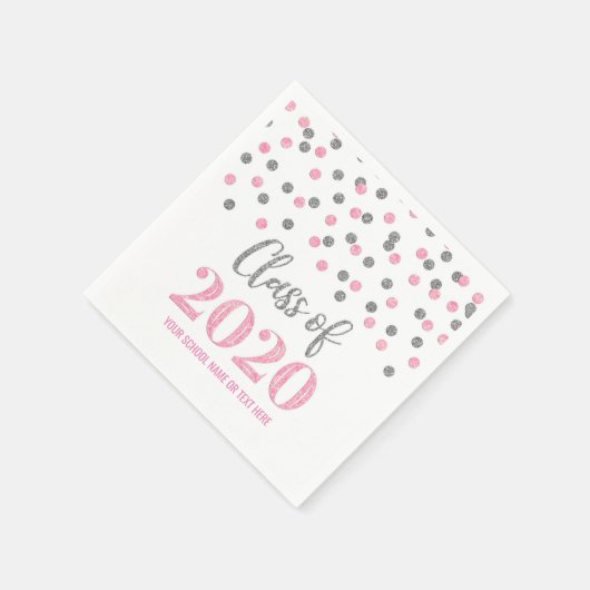 Pink Silver Confetti-Klasse 2020 Abschluss Serviette (Ecke)