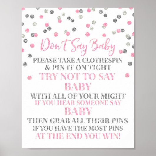 Pink Silver Confetti Sage kein Baby Game Sign Poster (Vorne)