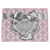 Pink Silver Damask Baby Girl Große Geschenktüte (Vorderseite)