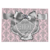 Pink Silver Damask Baby Girl Große Geschenktüte (Rückseite)