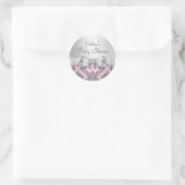 Pink & Silver Damask Baby Shockaufkleber Runder Aufkleber (Tasche)