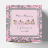 Pink & Silver Damask Teddy Bears | Babydusche Geschenkschachtel (Oben)