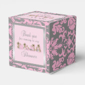 Pink & Silver Damask Teddy Bears | Babydusche Geschenkschachtel (Rückseite)