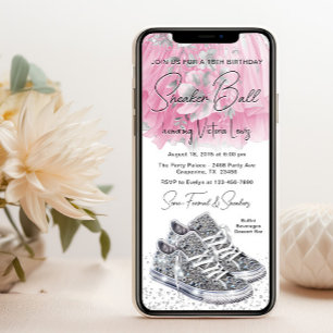 Pink Silver Diamant Sneaker Ball Geburtstag Telefo Einladung