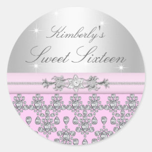 Pink & Silver Diamant Sweet 16 Aufkleber