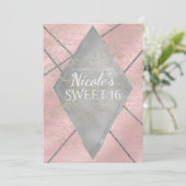 Pink Silver Diamond Glam Sweet 16 JEDES EVENT Part Einladung (Stehend Vorderseite)