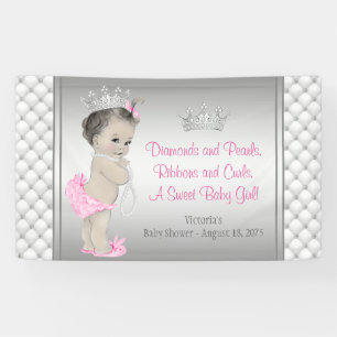 Pink Silver Diamond Pearl Princess Baby Dusche Banner
