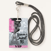 Pink Silver Eiffel Tower Balloons VIP Pass Abzeich Ausweis (Rückseite mit Schlüsselband)