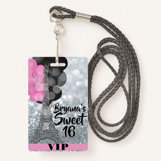 Pink Silver Eiffel Tower Balloons VIP Pass Abzeich Ausweis (Vorderseite mit Schlüsselband)