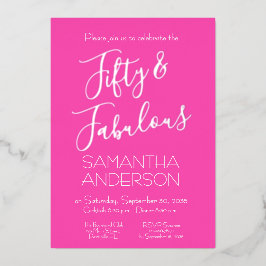 Pink Silver Elegant 50 & Fabulous Birthday Party  Folieneinladung