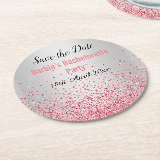 PINK SILVER ELEGANT SAVE THE DATE Bachelorette Runder Pappuntersetzer (Angewinkelt)