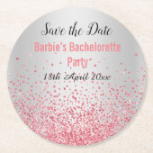 PINK SILVER ELEGANT SAVE THE DATE Bachelorette Runder Pappuntersetzer (Vorderseite)