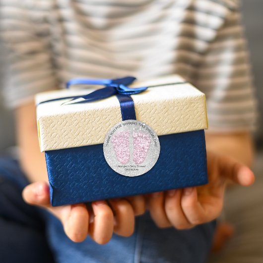 Pink Silver Feet Baby Dusche Gefallen Dank Girl Bo Runder Aufkleber