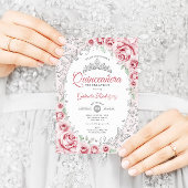 Pink Silver Floral Quinceanera Einladung